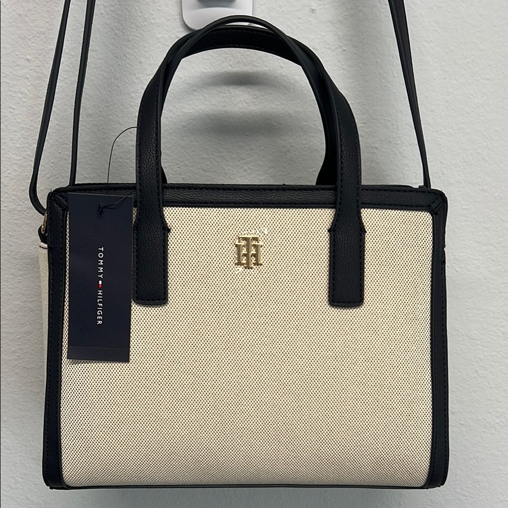 Tommy Hilfiger Navy and Cream Structured Shoulder Bag